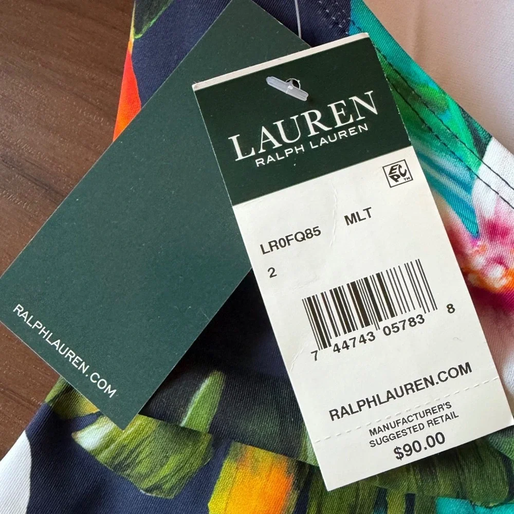 Lauren Ralph Lauren Tankini Swimsuit Women Size 2 Navy Blue Floral Tropical NWT